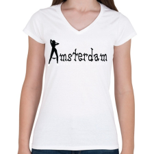 PRINTFASHION amsterdam-black-white - Női V-nyakú póló - Fehér női póló