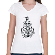PRINTFASHION Anchor Drawing - Női V-nyakú póló - Fehér női póló