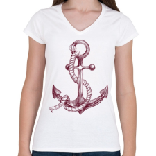 PRINTFASHION Anchor - Női V-nyakú póló - Fehér női póló
