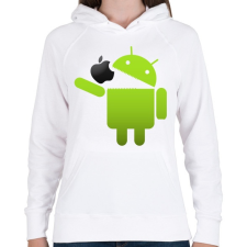 PRINTFASHION Android megeszi az almát - Női kapucnis pulóver - Fehér női pulóver, kardigán