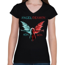PRINTFASHION Angel vs deamon - Női V-nyakú póló - Fekete női póló