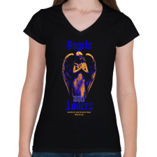 PRINTFASHION Angels and Lovers - Női V-nyakú póló - Fekete női póló
