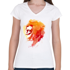 PRINTFASHION Angry lion - Női V-nyakú póló - Fehér