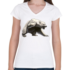PRINTFASHION Angry Polar Bear - Női V-nyakú póló - Fehér