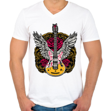PRINTFASHION Angyali gitár - Férfi V-nyakú póló - Fehér férfi póló