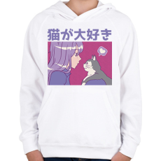 PRINTFASHION Animés csaj és cica - Gyerek kapucnis pulóver - Fehér