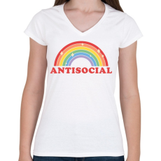 PRINTFASHION Antisocial club - Női V-nyakú póló - Fehér