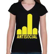 PRINTFASHION Antisocial finger - Női V-nyakú póló - Fekete