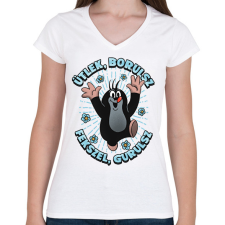 PRINTFASHION Antiszociális Kisvakond - Női V-nyakú póló - Fehér női póló