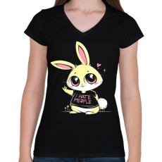 PRINTFASHION Antiszociális nyuszi - Női V-nyakú póló - Fekete