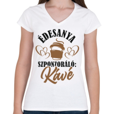 PRINTFASHION Anya és a kávé - Női V-nyakú póló - Fehér női póló
