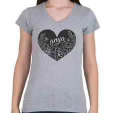 PRINTFASHION Anya felirat szívben virágokkal - Női V-nyakú póló - Sport szürke női póló