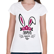 PRINTFASHION Anya nyuszi - Női V-nyakú póló - Fehér