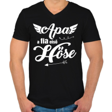 PRINTFASHION Apa, a fia első hőse - Férfi V-nyakú póló - Fekete férfi póló