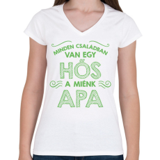 PRINTFASHION Apa a hős - Női V-nyakú póló - Fehér