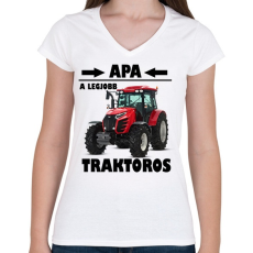 PRINTFASHION Apa a legjobb traktoros  - Női V-nyakú póló - Fehér