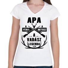 PRINTFASHION Apa a vadász - Női V-nyakú póló - Fehér