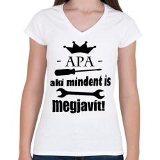 PRINTFASHION Apa aki... - Női V-nyakú póló - Fehér