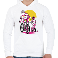 PRINTFASHION Apa és fia biciklin - Férfi kapucnis pulóver - Fehér férfi pulóver, kardigán