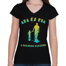 PRINTFASHION Apa és fia  - Női V-nyakú póló - Fekete