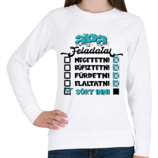 PRINTFASHION Apa feladatai - fekete szöveggel - Női pulóver - Fehér
