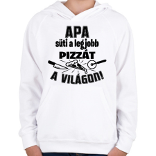 PRINTFASHION Apa süti a legjobb pizzát a világon - Gyerek kapucnis pulóver - Fehér gyerek pulóver, kardigán