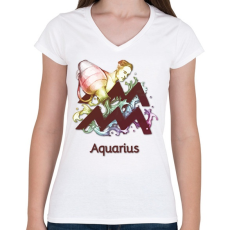 PRINTFASHION Aquarius színes - Női V-nyakú póló - Fehér