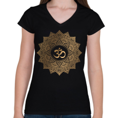 PRINTFASHION Arany mandala - Női V-nyakú póló - Fekete