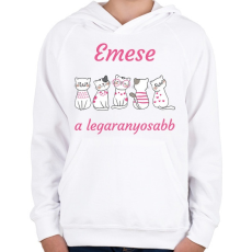 PRINTFASHION Aranyos cicás minta - Névvel - Gyerek kapucnis pulóver - Fehér