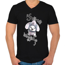 PRINTFASHION aranyos nyuszi - Férfi V-nyakú póló - Fekete férfi póló