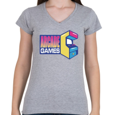 PRINTFASHION Arcade Games - Női V-nyakú póló - Sport szürke női póló