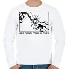 PRINTFASHION Are computers alive? - Férfi pulóver - Fehér férfi pulóver, kardigán
