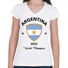 PRINTFASHION ARGENTINA WORLD CHAMPION - Női V-nyakú póló - Fehér