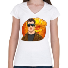 PRINTFASHION Arnold BooM Schwarzenegger - Női V-nyakú póló - Fehér női póló
