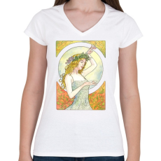 PRINTFASHION Art nouveau - Női V-nyakú póló - Fehér