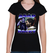PRINTFASHION Asap Rocky - Női V-nyakú póló - Fekete női póló