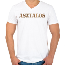 PRINTFASHION Asztalos - Fa mintás - Férfi V-nyakú póló - Fehér