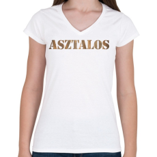 PRINTFASHION Asztalos - Fa mintás - Női V-nyakú póló - Fehér