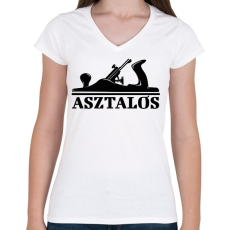 PRINTFASHION Asztalos minta - Női V-nyakú póló - Fehér