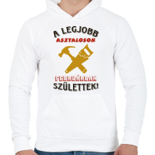 PRINTFASHION Asztalos szülinapja február színes - Férfi kapucnis pulóver - Fehér férfi pulóver, kardigán