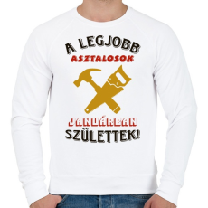 PRINTFASHION Asztalos szülinapja január színes - Férfi pulóver - Fehér