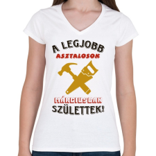 PRINTFASHION Asztalos szülinapja március színes - Női V-nyakú póló - Fehér női póló