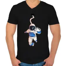PRINTFASHION Asztronauta - Férfi V-nyakú póló - Fekete férfi póló