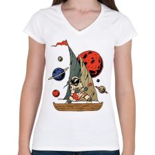 PRINTFASHION Asztronauta gitáros - Női V-nyakú póló - Fehér női póló