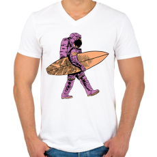 PRINTFASHION Asztronauta szörf - Férfi V-nyakú póló - Fehér