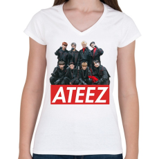 PRINTFASHION Ateez Team - Női V-nyakú póló - Fehér