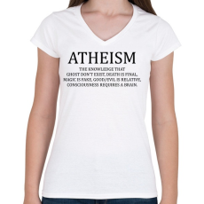 PRINTFASHION ATHEISM - Női V-nyakú póló - Fehér