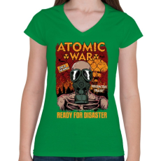 PRINTFASHION Atomháború - Női V-nyakú póló - Zöld