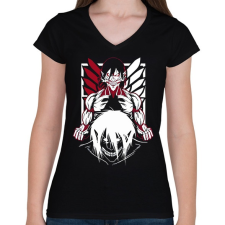 PRINTFASHION Attack On TItan - Női V-nyakú póló - Fekete női póló