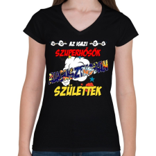 PRINTFASHION Augusztusban született szuperhős - Női V-nyakú póló - Fekete női póló
